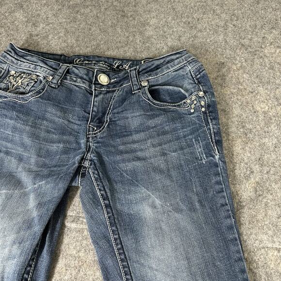Grace In LA Jeans Size 27 Medium Wash Boot Cut Stretch Denim Embellished Flaws - Picture 2 of 15